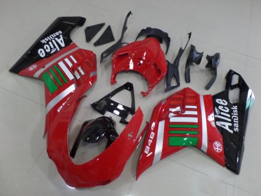 Meilleurs Carénages Moto Ducati 848 2007-2014 - Rouge Argent Vert Noir Brillant Alice Sandisk