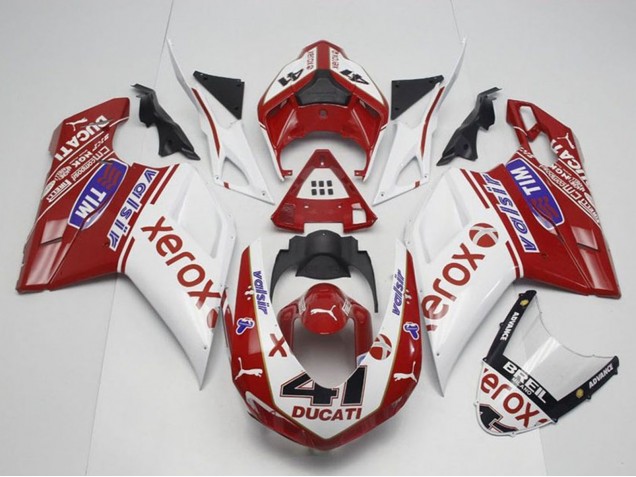 Carénages Moto Ducati 848 1098 1198 2007-2014 - Blanc Rouge Noir Brillant Valsir Xerox OEM Style 41