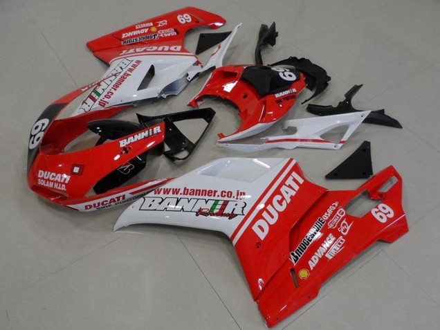 Carénages Moto Ducati 848 1098 1198 2007-2014 - Blanc Rouge Noir Brillant Banner 69