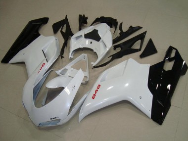 Meilleurs Carénages Moto Ducati 848 2007-2014 - Blanc Noir Brillant
