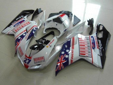 Meilleurs Carénages Moto Ducati 848 1098 1198 2007-2014 - Blanc Bleu Rouge Noir Brillant Drapeau Américain Tim 27