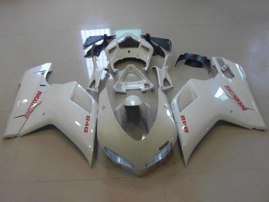 Meilleurs Carénages Moto Ducati 848 2007-2014 - Blanc Brillant Rouge Décalque