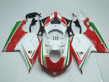 Meilleurs Carénages Moto Ducati 1098 2007-2014 - Blanc Rouge Vert Bande