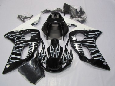 Meilleurs Carénages Moto Yamaha YZF R6 1998-2002 - Noir Brillant Blanc Flamme