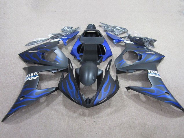 Carénages Moto Yamaha YZF R6 2003-2004 - Noir Mat Bleu Flamme