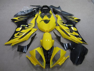 Meilleurs Carénages Moto Yamaha YZF R6 2008-2016 - Jaune Noir Brillant Flamme