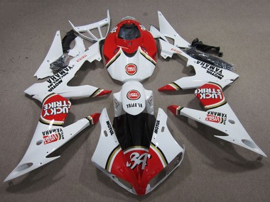 Meilleurs Carénages Moto Yamaha YZF R6 2008-2016 - Blanc Rouge Lucky Strike