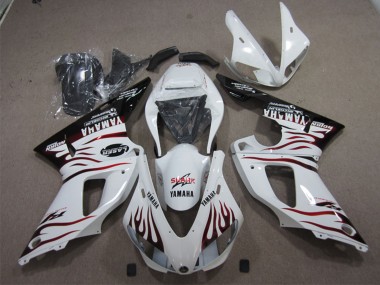 Meilleurs Carénages Moto Yamaha YZF R1 1998-1999 - Blanc Noir Brillant Rouge Flamme Requin