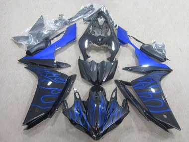 Meilleurs Carénage Moto Yamaha YZF R1 2007-2008 - Noir Brillant Bleu Flamme