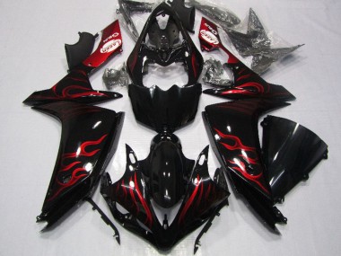 Meilleurs Carénage Moto Yamaha YZF R1 2007-2008 - Noir Brillant Rouge Flamme