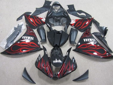 Meilleurs Carénages Moto Yamaha YZF R1 2009-2011 - Noir Brillant Rouge Flamme