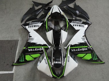 Meilleurs Carénages Moto Yamaha YZF R1 2009-2011 - Blanc Noir Vert Monstre Semakin Didepan
