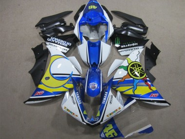 Meilleurs Carénages Moto Yamaha YZF R1 2012-2014 - Blanc Bleu Jaune Noir Pizzoli Semakin Didepan Monstre
