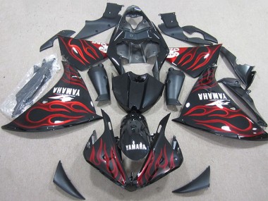 Meilleurs Carénages Moto Yamaha YZF R1 2012-2014 - Noir Brillant Rouge Flamme