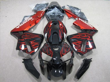 Meilleurs Kits Carénage Moto ABS Honda CBR600RR 2005-2006 - Noir Brillant Rouge Flamme