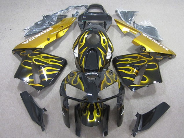 Carénages Moto Honda CBR600RR 2005-2006 - Noir Brillant Jaune Flamme