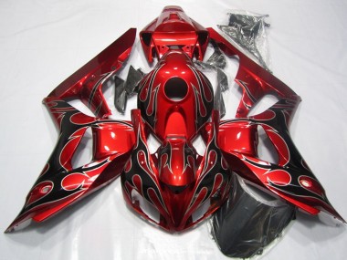 Meilleurs Carénage Moto Honda CBR1000RR 2006-2007 - Rouge Noir Brillant Flamme