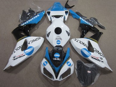 Meilleurs Carénages Moto Honda CBR1000RR 2006-2007 - Blanc Bleu Clair Noir Brillant Konica Minolta