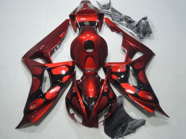 Meilleurs Carénages Moto Honda CBR1000RR 2006-2007 - Rouge Noir Brillant Flamme