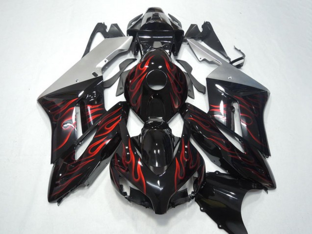 Carénages Moto Honda CBR1000RR 2004-2005 - Argent Noir Brillant Rouge Flamme