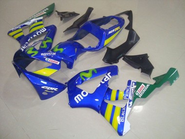Meilleurs Carénages Moto Honda CBR900RR 929 2000-2001 - Bleu Jaune Vert MoviStar Castrol