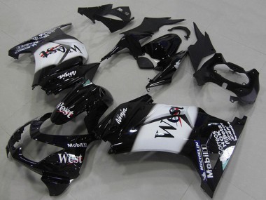 Meilleurs Carénages Moto Kawasaki ZX250R 2008-2012 - Noir Brillant Blanc West