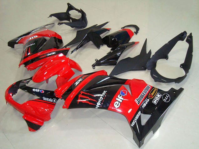 Carénages Moto Kawasaki ZX250R 2008-2012 - Rouge Noir Brillant Elf Touch4 Monstre