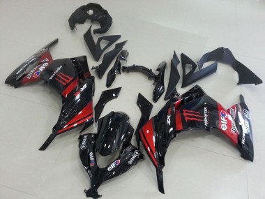 Meilleurs Carénages Moto Kawasaki ZX300R 2013-2018 - Noir Brillant Rouge Elf Touch4 Monstre