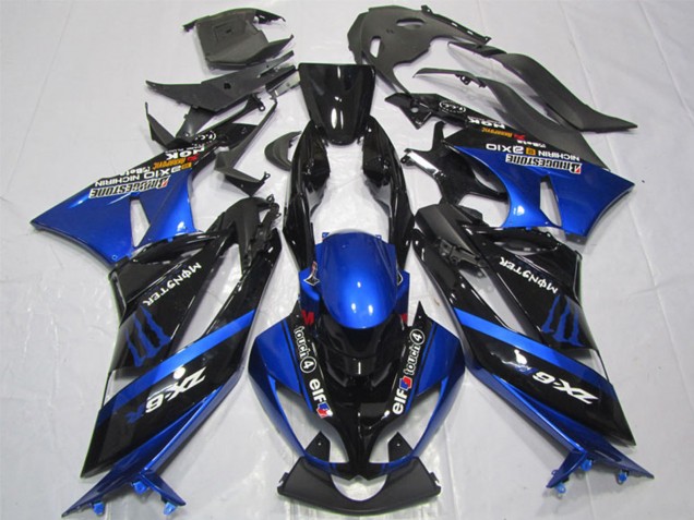 Carénages Moto Kawasaki ZX6R 2009-2012 - Bleu Noir Brillant Elf Touch4 Monstre Bridgestone