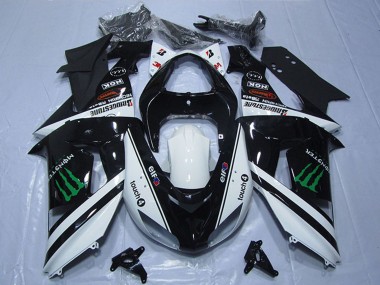 Meilleurs Carénages Moto Kawasaki ZX6R 2007-2008 - Noir Blanc Monstre Touch4