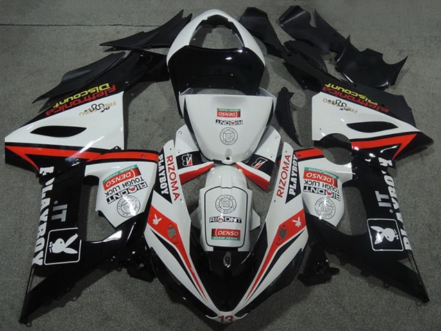 Carénages Moto Kawasaki ZX6R 2005-2006 - Blanc Noir Rouge Rizoma Playboy