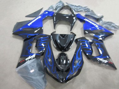 Meilleurs Carénages Moto Kawasaki ZX6R 2005-2006 - Noir Brillant Bleu Flamme
