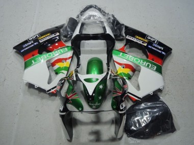 Meilleurs Carénages Moto Kawasaki ZX6R 2000-2002 - Blanc Vert Rouge Jaune Noir Étoile EuroBet
