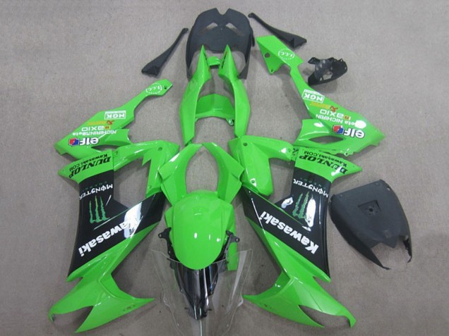 Carénages Moto Kawasaki ZX10R 2008-2010 - Vert Noir Monstre Energy Elf Dunlop