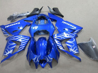 Meilleurs Carénage Moto Kawasaki ZX10R 2004-2005 - Bleu Blanc Flamme