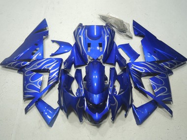 Meilleurs Carénages Moto Kawasaki ZX10R 2004-2005 - Bleu Blanc Flamme