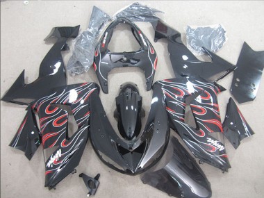 Meilleurs Carénages Moto Kawasaki ZX10R 2006-2007 - Noir Brillant Rouge Blanc Flamme