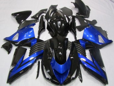 Meilleurs Carénages Moto Kawasaki ZX14R ZZR1400 2006-2011 - Bleu Noir Brillant