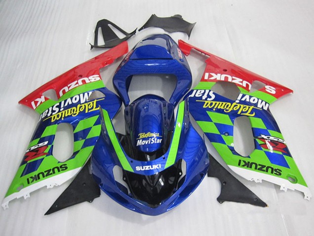 Carénages Moto Suzuki GSXR 600 2001-2003 - Bleu Vert Rouge Telefonica MoviStar