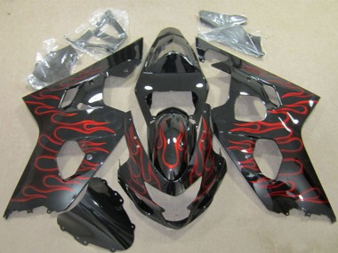 Meilleurs Carénages Moto Suzuki GSXR 600 2004-2005 - Noir Brillant Rouge Flamme