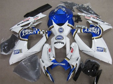 Meilleurs Carénages Moto Suzuki GSXR 600 2006-2007 - Blanc Bleu Lucky Strike Motul