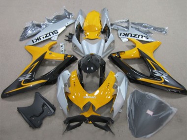 Meilleurs Carénages Moto Suzuki GSXR 600 2008-2010 - Jaune Argent Noir Brillant