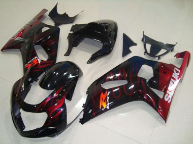 Meilleurs Carénages Moto Suzuki GSXR 750 2001-2003 - Noir Brillant Rouge Flamme