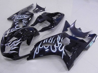 Meilleurs Carénages Moto Suzuki GSXR 750 2001-2003 - Noir Brillant Blanc Flamme
