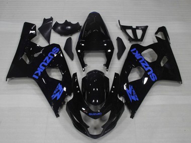 Meilleurs Carénages Moto Suzuki GSXR 750 2004-2005 - Noir Brillant Bleu Décalque