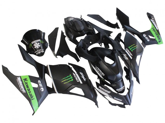 Carénages Moto Kawasaki EX400 2018-2024 - Noir Mat Vert Monstre Showr Neige