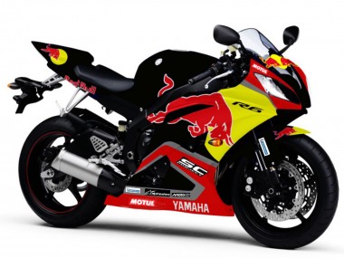 Meilleurs Carénages Moto Yamaha YZF R6 2006-2007 - Noir Brillant Jaune Red Bull Motul
