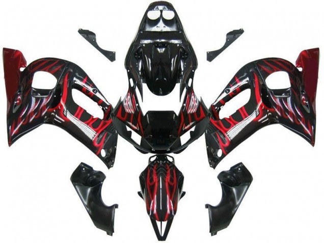 Carénage Moto Yamaha R6 1998-2002 - Noir Rouge Flamme Carénage Moto Yamaha R6 1998-2002 - Noir Rouge Flamme
