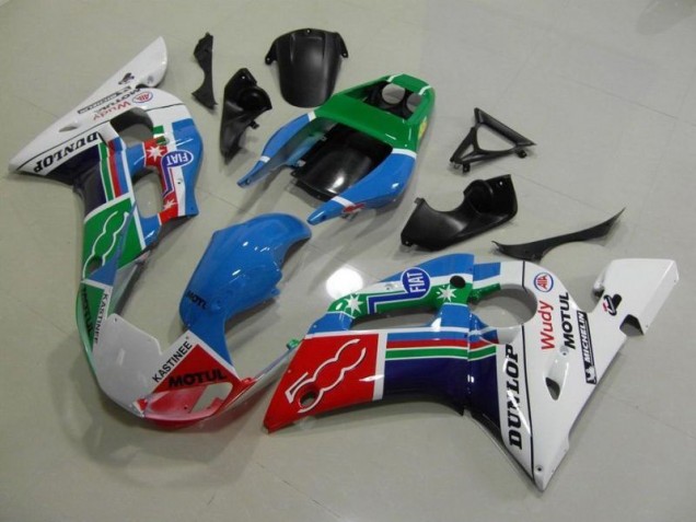Carénage Moto Yamaha R6 1998-2002 - Bleu Blanc Vert Rouge Wudy Motul Dunlop Carénage Moto Yamaha R6 1998-2002 - Bleu Blanc Vert Rouge Wudy Motul Dunlop