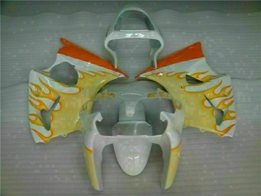Carénage Moto ZX6R 2000-2002 - Blanc Jaune Flamme